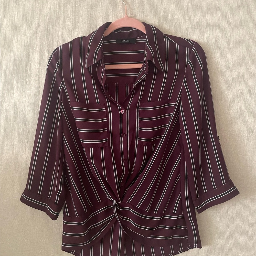BCX Maroon and White Striped Button Down Shirt